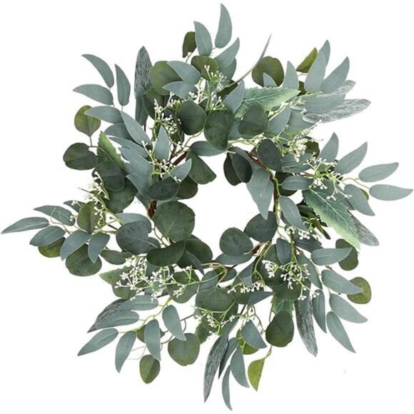 Artificial Green Eucalyptus Wreath,15 inches Greenery Wreath with Clusters - Picture 6 of 12
